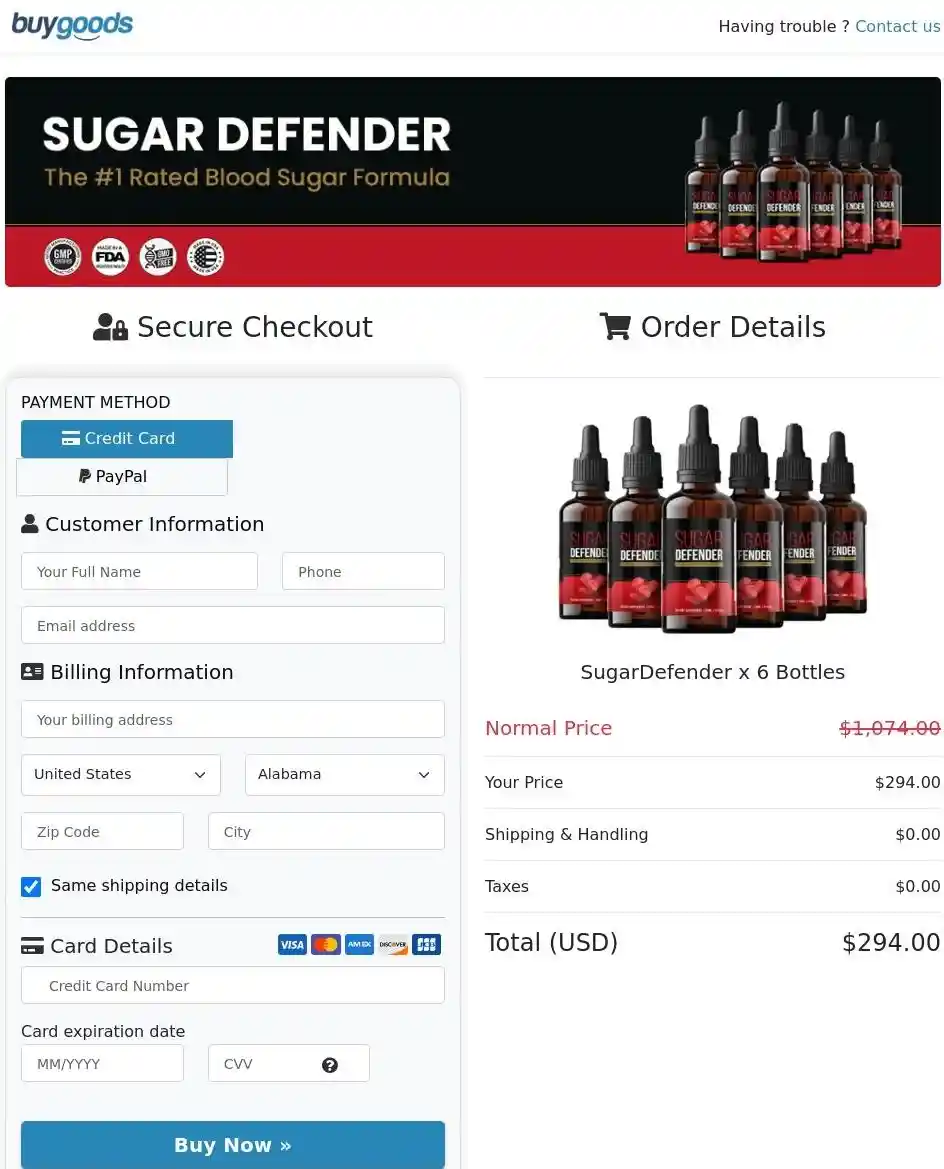 Sugar Defender - Order Page